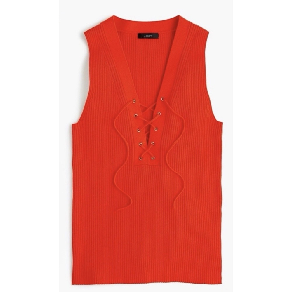J.Crew Ribbed Knit Sweater Women's Size‎ M Coral Orange Criss-Cross Front Ties